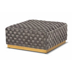 Pouf poggiapiedi quadrato in velluto con base in metallo dorato