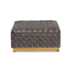 Pouf poggiapiedi quadrato in velluto con base in metallo dorato