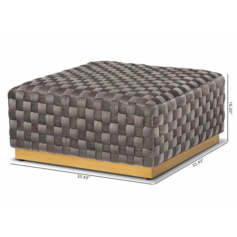 Pouf poggiapiedi quadrato in velluto con base in metallo dorato