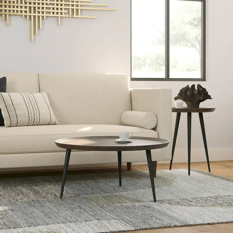 Tavolino rotondo vassoio – Legno massello di acacia