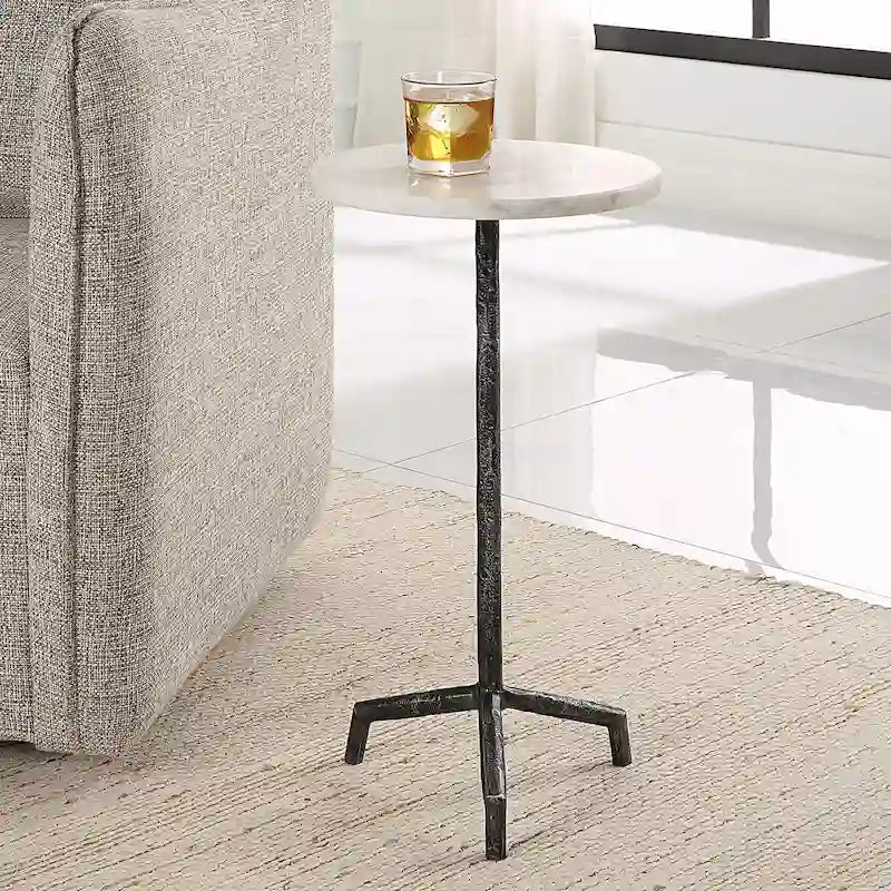 Tavolino portabevande con ripiano in marmo bianco - 12 L x 23,5 A x 12 P pollici
