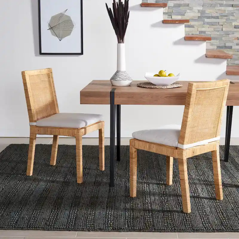 Sedia da pranzo in rattan con cuscino, set da 2 - 55,1 cm L x 46 cm P x 98 cm H