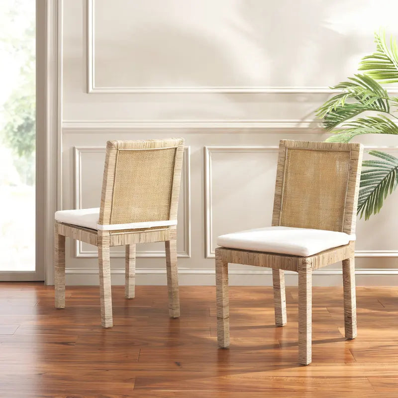 Sedia da pranzo in rattan con cuscino, set da 2 - 55,1 cm L x 46 cm P x 98 cm H