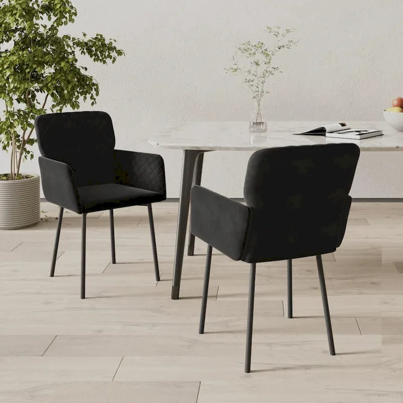 Sedie da Pranzo in Velluto Set da 2 – Sedie Imbottite con Braccioli