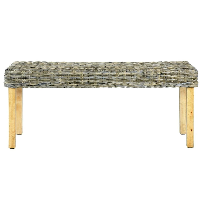 Panca in Rattan con Gambe in Legno Massello di Mango