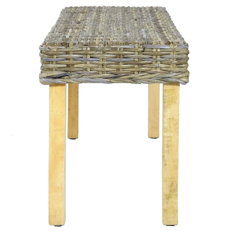 Panca in Rattan con Gambe in Legno Massello di Mango