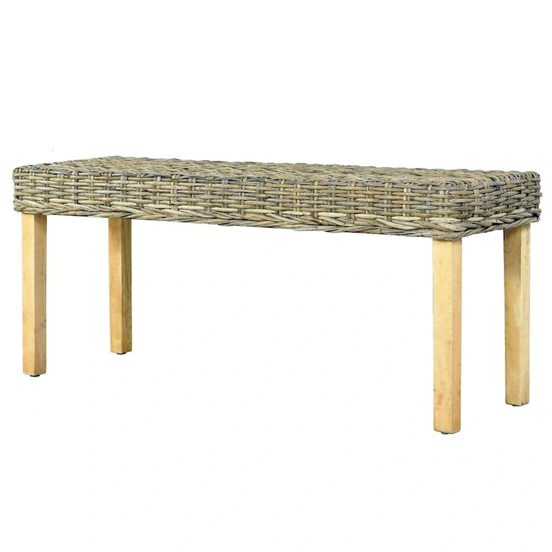 Panca in Rattan con Gambe in Legno Massello di Mango