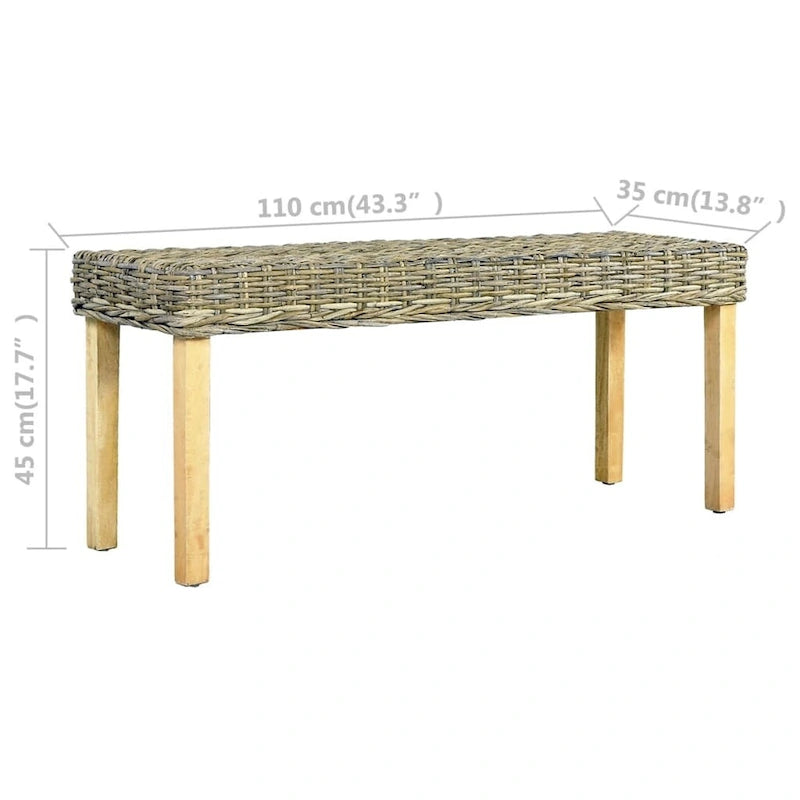 Panca in Rattan con Gambe in Legno Massello di Mango