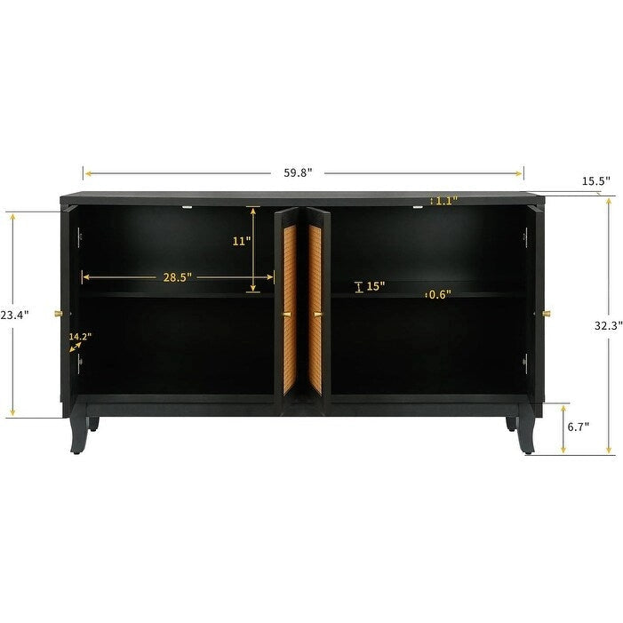 Credenza a buffet in rattan con 4 ante e ripiani regolabili