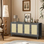Credenza a buffet in rattan con 4 ante e ripiani regolabili