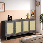 Credenza a buffet in rattan con 4 ante e ripiani regolabili