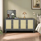 Credenza a buffet in rattan con 4 ante e ripiani regolabili