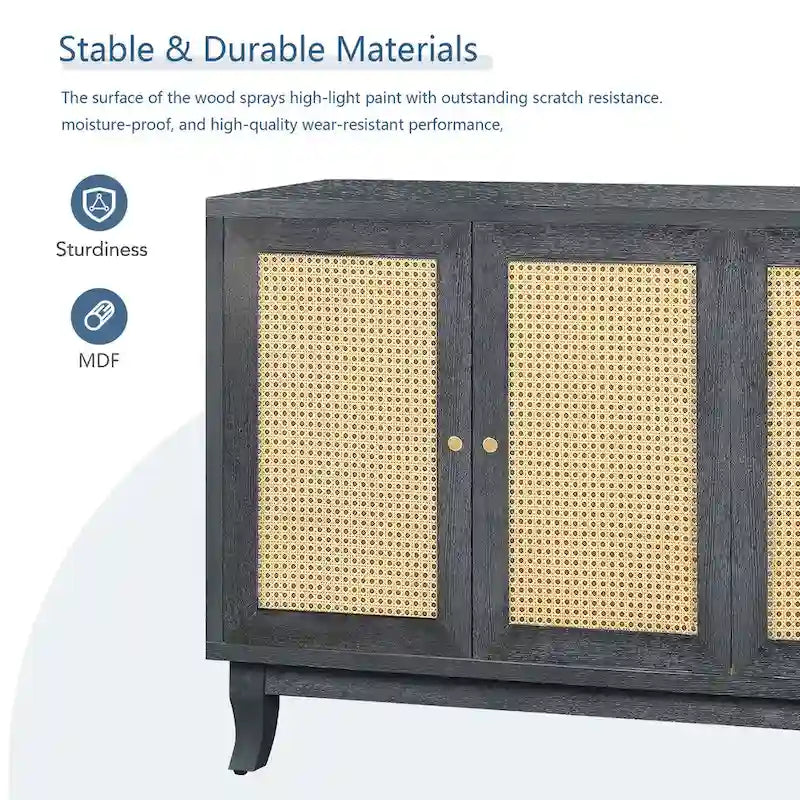Credenza a buffet in rattan con 4 ante e ripiani regolabili