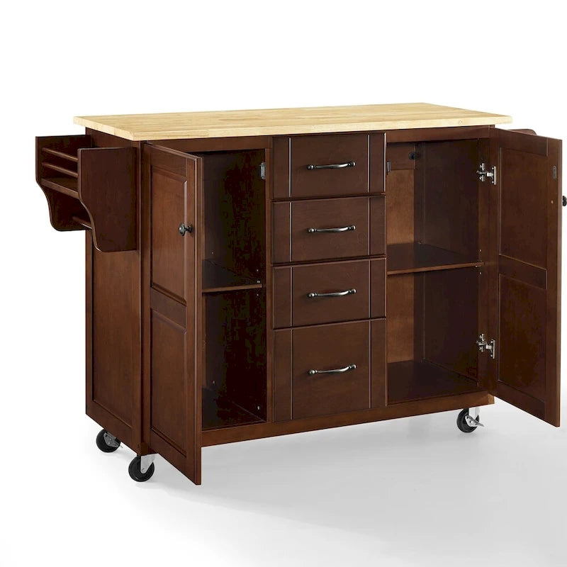 Carrello da cucina con piano in legno e contenitore