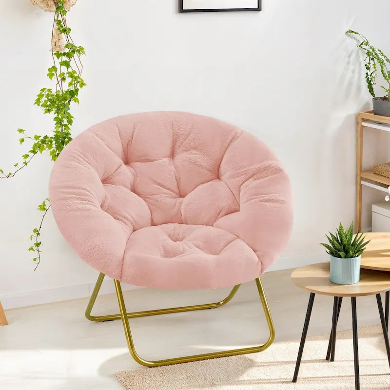 Sedia lounge pieghevole in pelliccia sintetica con cuscino