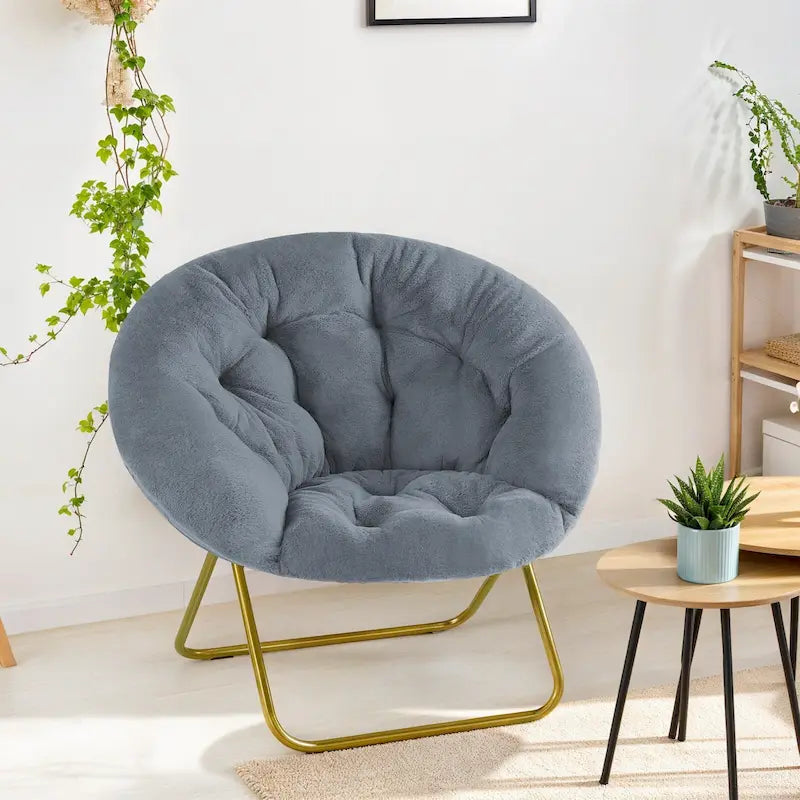 Sedia lounge pieghevole in pelliccia sintetica con cuscino