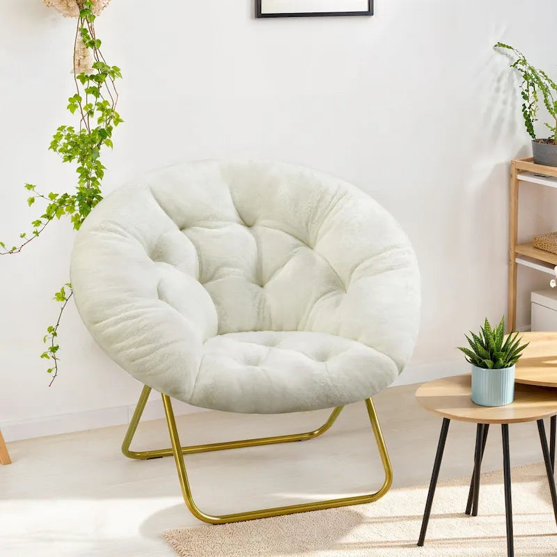 Sedia lounge pieghevole in pelliccia sintetica con cuscino