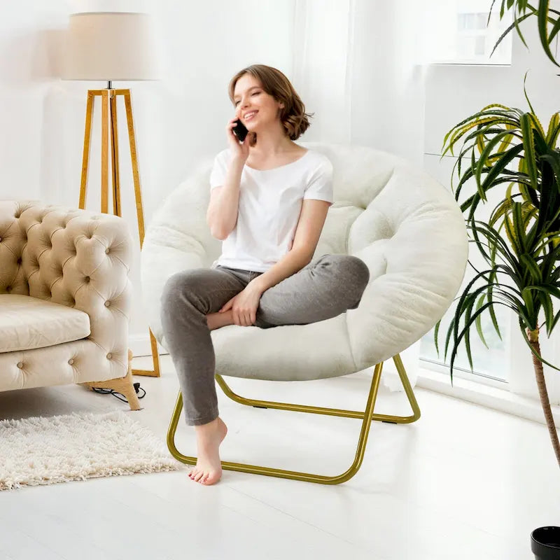 Sedia lounge pieghevole in pelliccia sintetica con cuscino