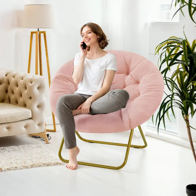 Sedia lounge pieghevole in pelliccia sintetica con cuscino