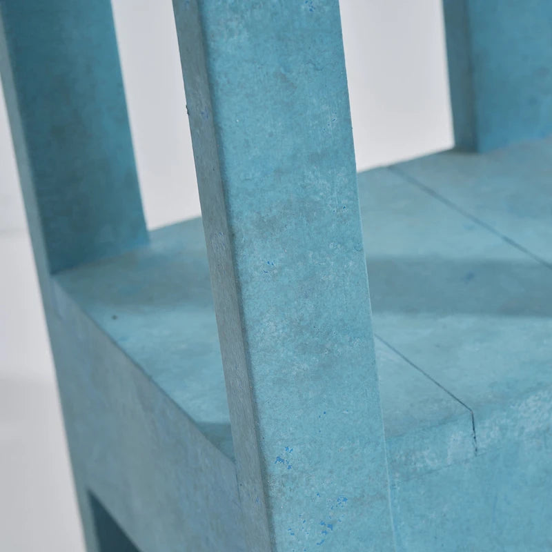 Tavolino in legno massello dipinto blu-verde con mensola