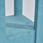 Tavolino in legno massello dipinto blu-verde con mensola