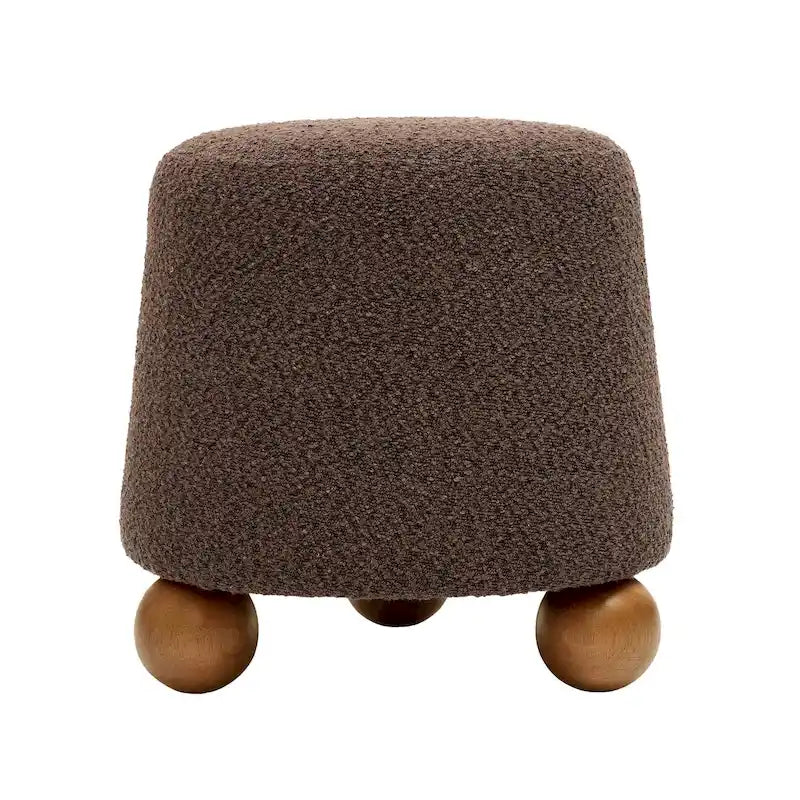 Sgabello imbottito Bouclé con gambe in legno massello