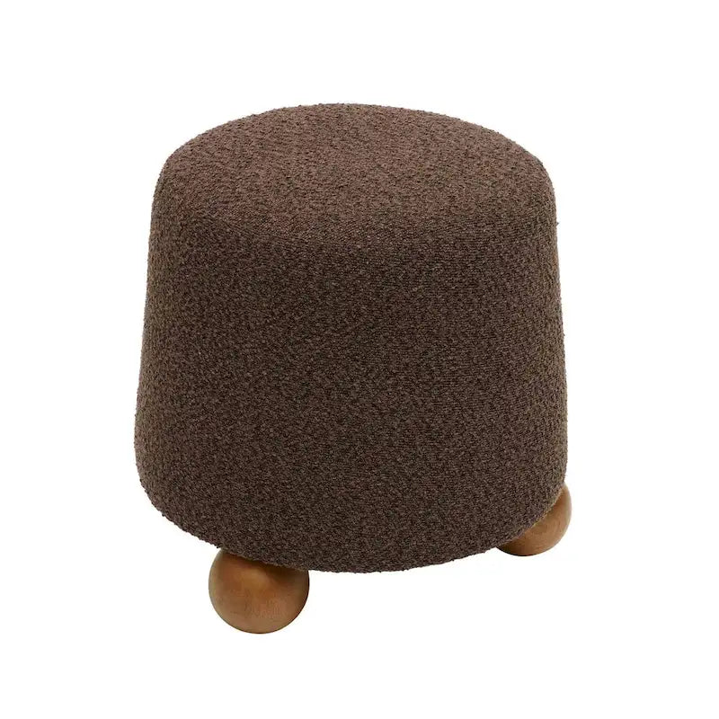 Sgabello imbottito Bouclé con gambe in legno massello