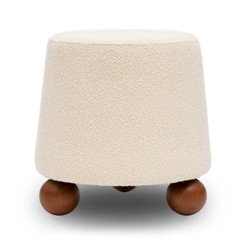 Sgabello imbottito Bouclé con gambe in legno massello
