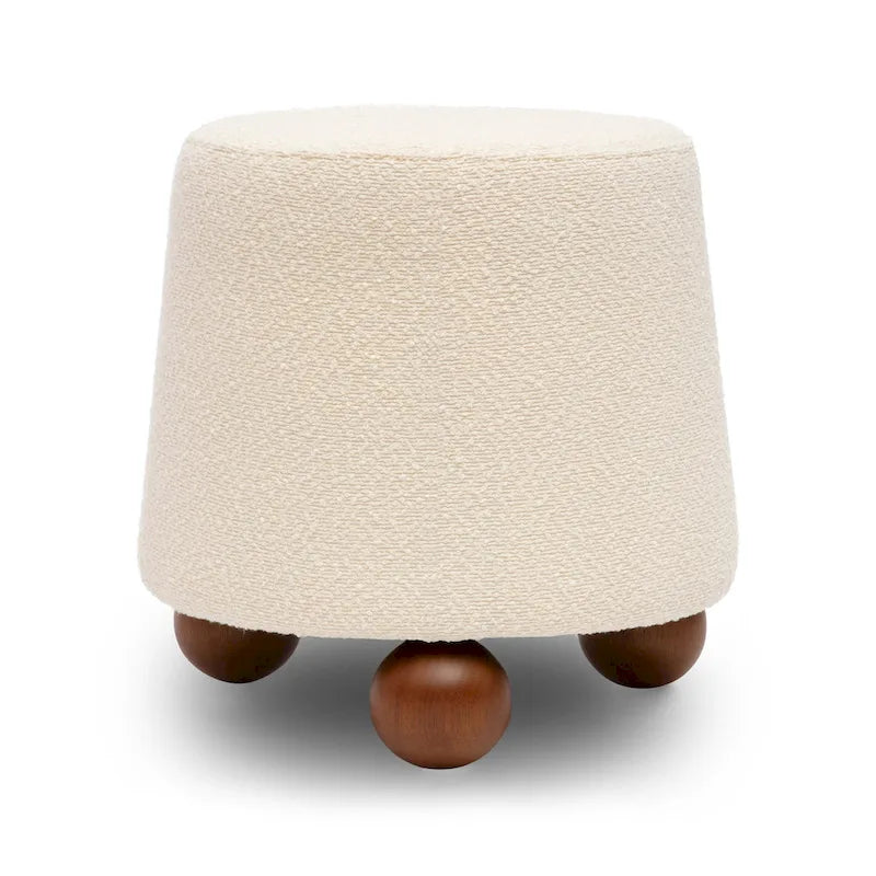 Sgabello imbottito Bouclé con gambe in legno massello