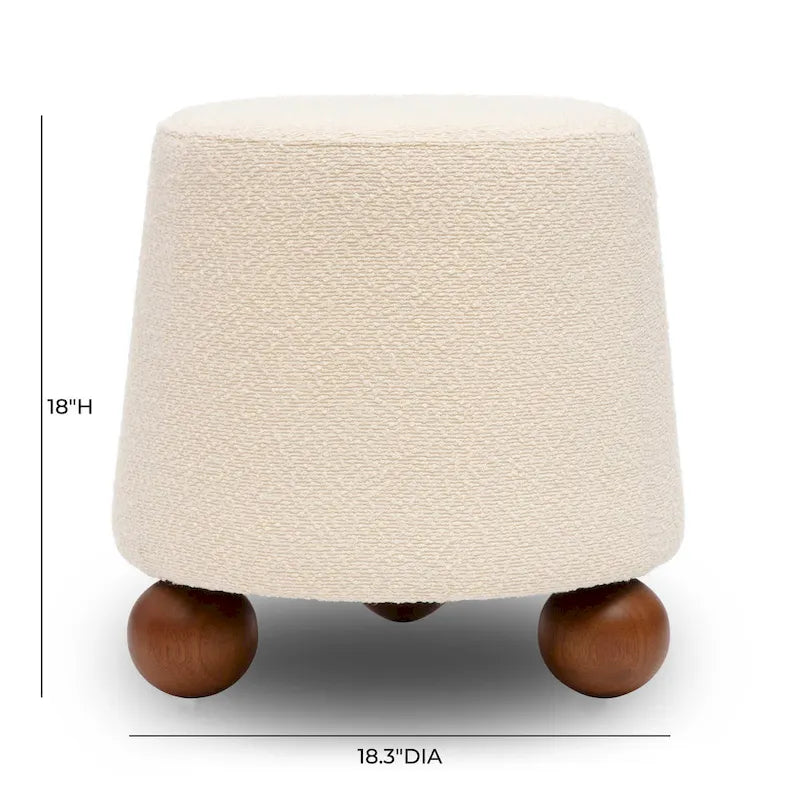 Sgabello imbottito Bouclé con gambe in legno massello