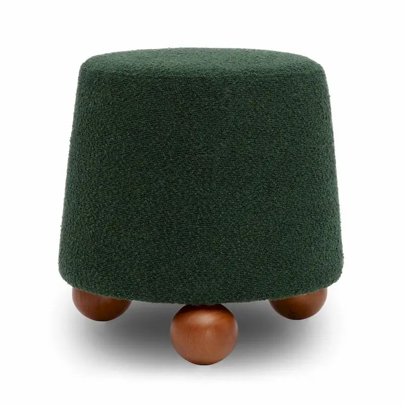 Sgabello imbottito Bouclé con gambe in legno massello