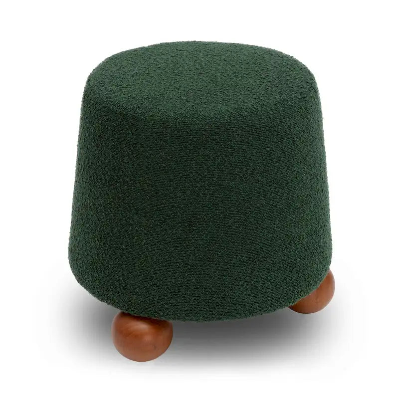 Sgabello imbottito Bouclé con gambe in legno massello