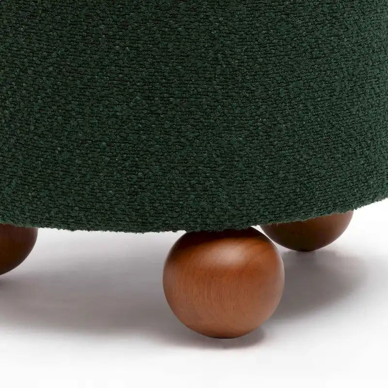 Sgabello imbottito Bouclé con gambe in legno massello