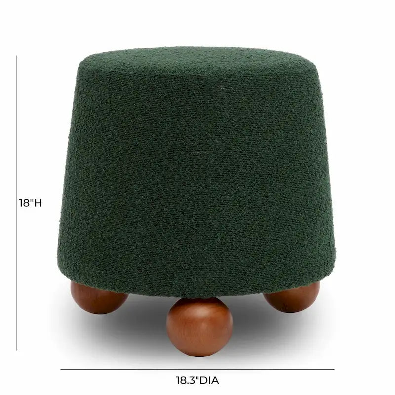 Sgabello imbottito Bouclé con gambe in legno massello