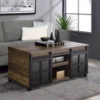 Tavolino industriale con ante scorrevoli in vetro stile fienile e vano contenitore - 47L x 24P x 23A