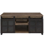 Tavolino industriale con ante scorrevoli in vetro stile fienile e vano contenitore - 47L x 24P x 23A