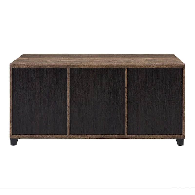 Tavolino industriale con ante scorrevoli in vetro stile fienile e vano contenitore - 47L x 24P x 23A