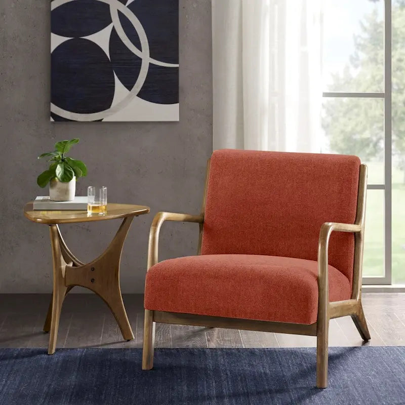Poltrona Mid-Century con Seduta Imbottita e Struttura in Legno