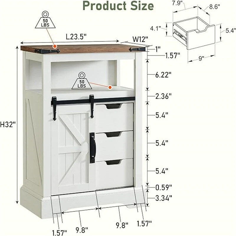 Mobiletto da Bagno a Terra con Anta Scorrevole a Fienile – 12P x 23.5L x 32A