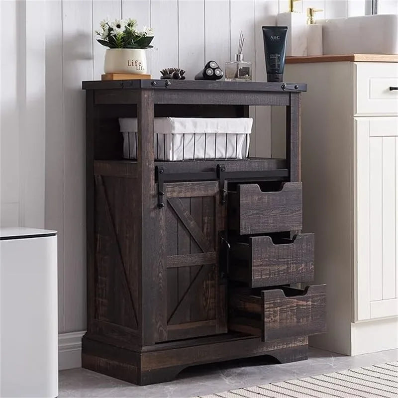 Mobiletto da Bagno a Terra con Anta Scorrevole a Fienile – 12P x 23.5L x 32A