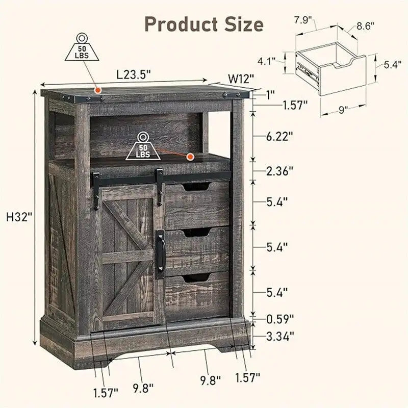 Mobiletto da Bagno a Terra con Anta Scorrevole a Fienile – 12P x 23.5L x 32A