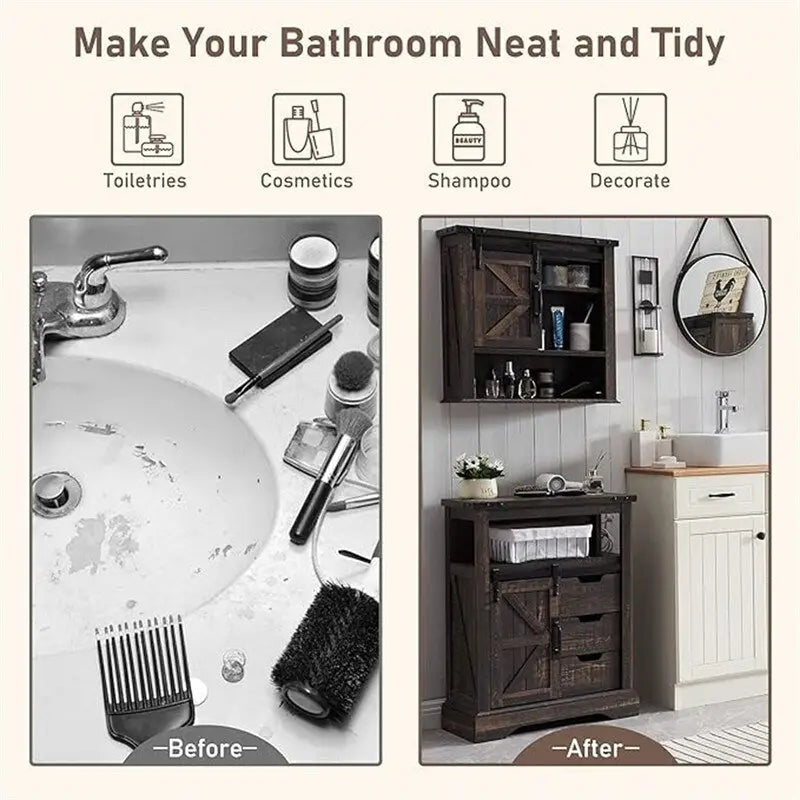 Mobiletto da Bagno a Terra con Anta Scorrevole a Fienile – 12P x 23.5L x 32A